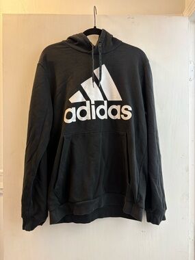 adidas Black Hoodie with White Trefoil-Style Logo